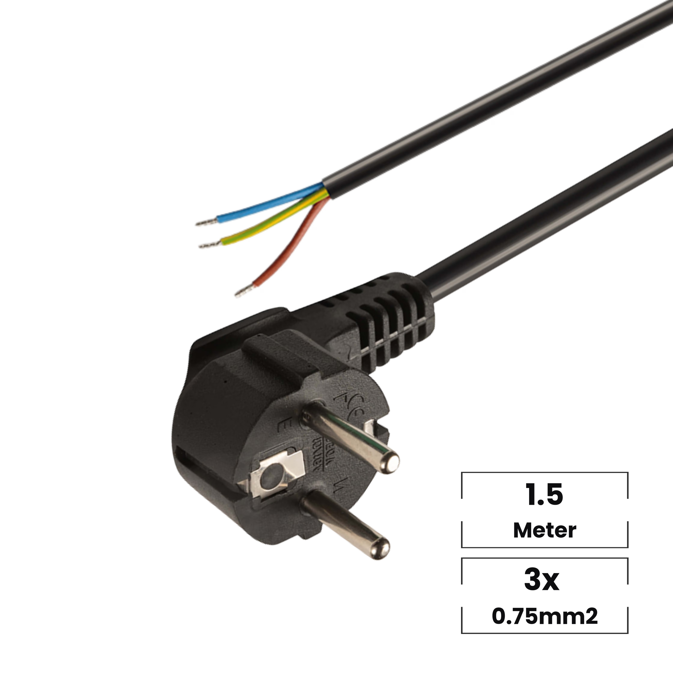 Aansluitsnoer · 1.5M · Eurostekker · 3x0.75mm² · Zwart