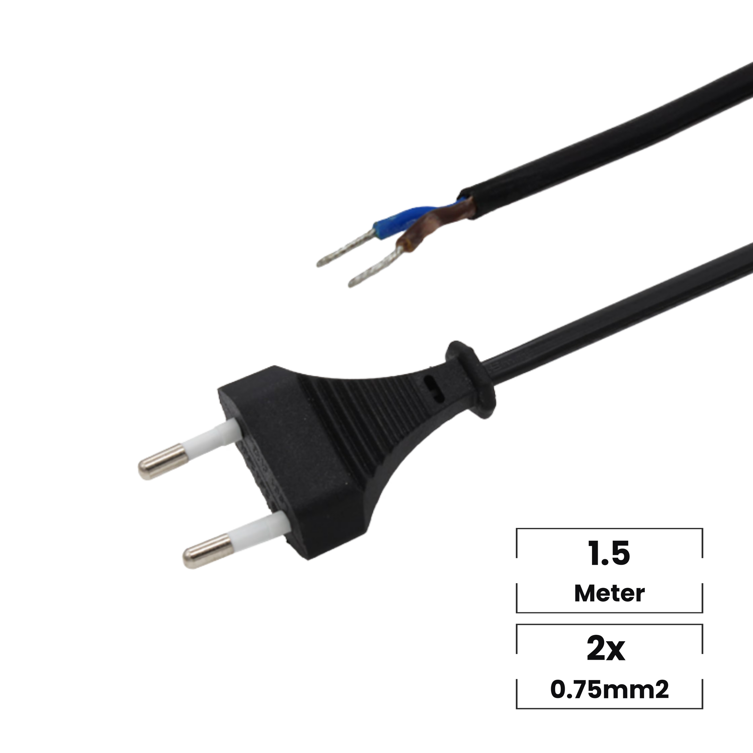 Aansluitsnoer · 1,5M · Eurostekker · 2x0.75mm² · Zwart