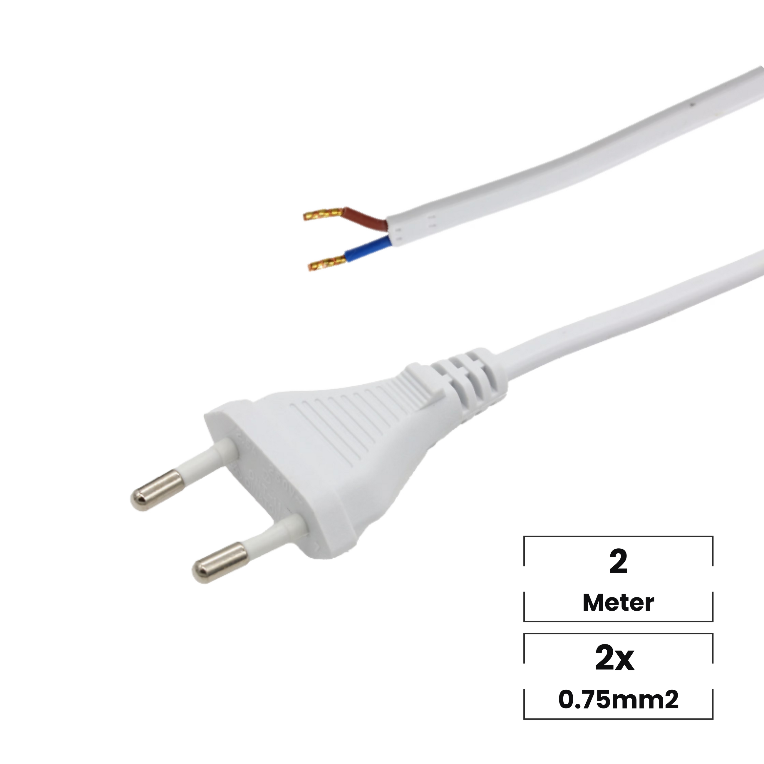 Aansluitsnoer · 2M · Eurostekker · 2x0.75mm² · Wit