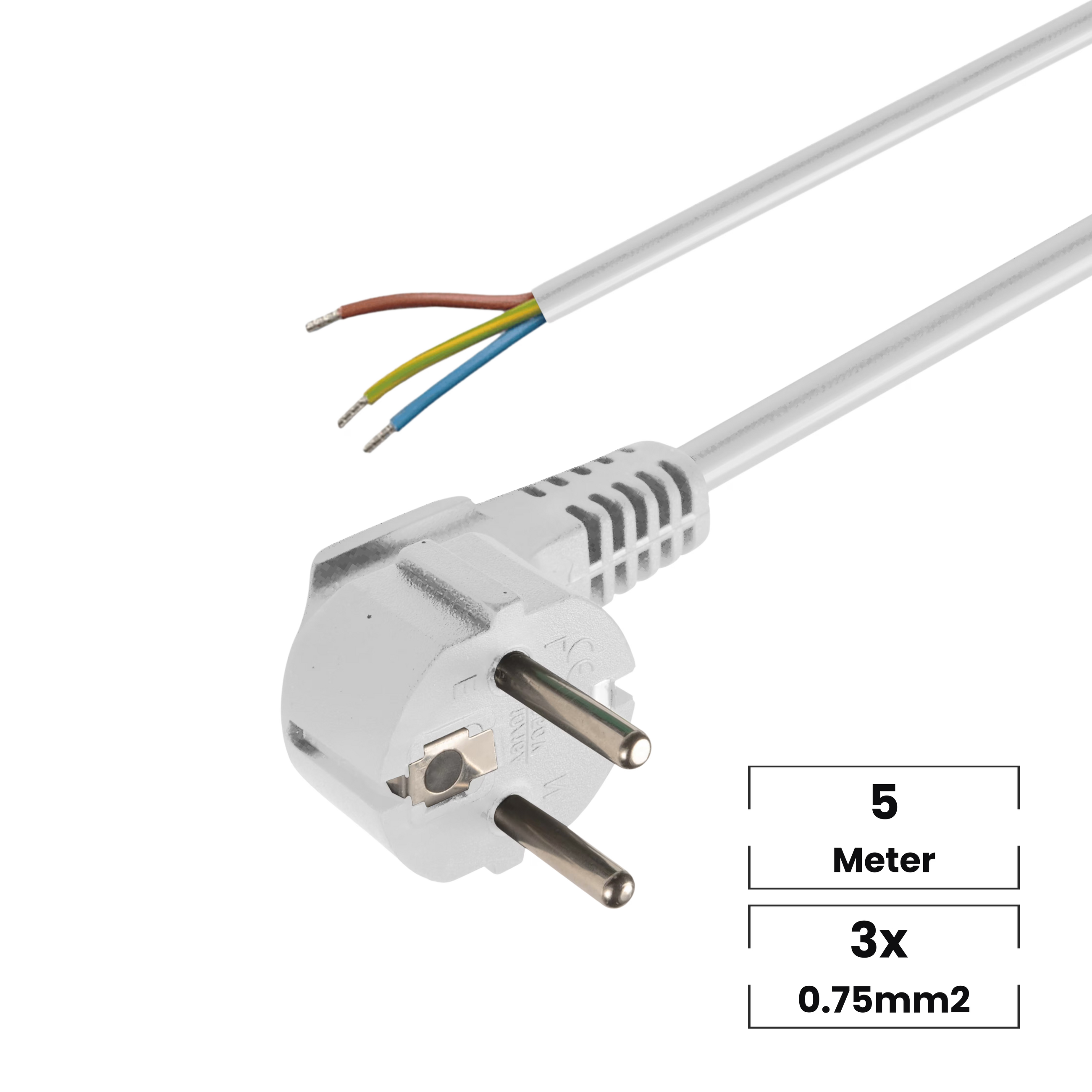 Aansluitsnoer · 5M · Eurostekker · 3x0.75mm² · Wit