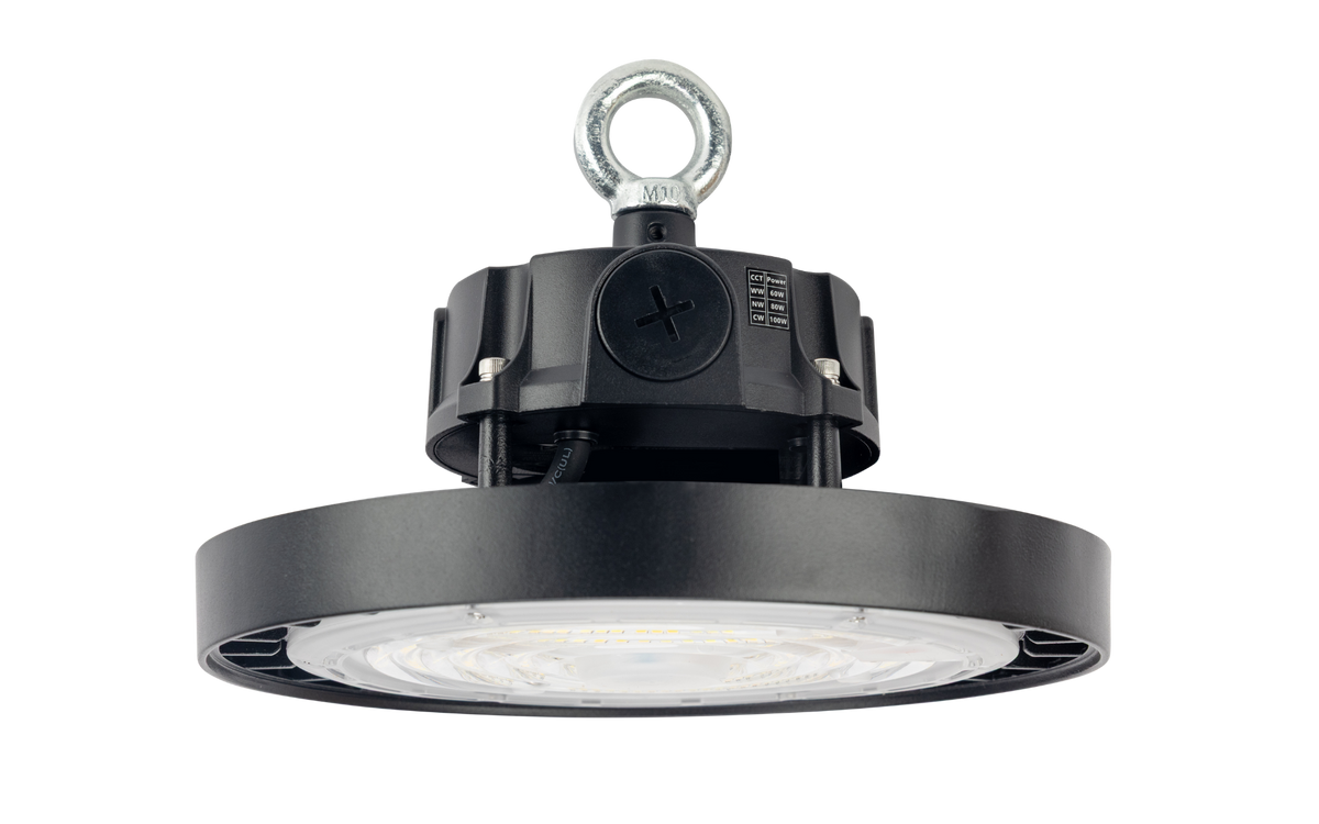 High-Bay Fusion · 60W-80W-100W (instelbaar) · 3CCT 4000K-5000K-5700K · Beam Selectable 70º-90º-110º