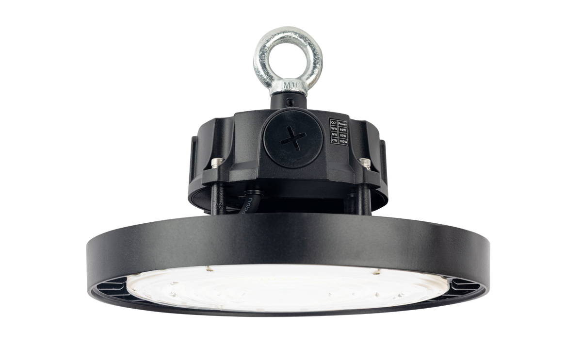 High-Bay Fusion · 60W-80W-100W (instelbaar) · 3CCT 4000K-5000K-5700K · Beam Selectable 70º-90º-110º