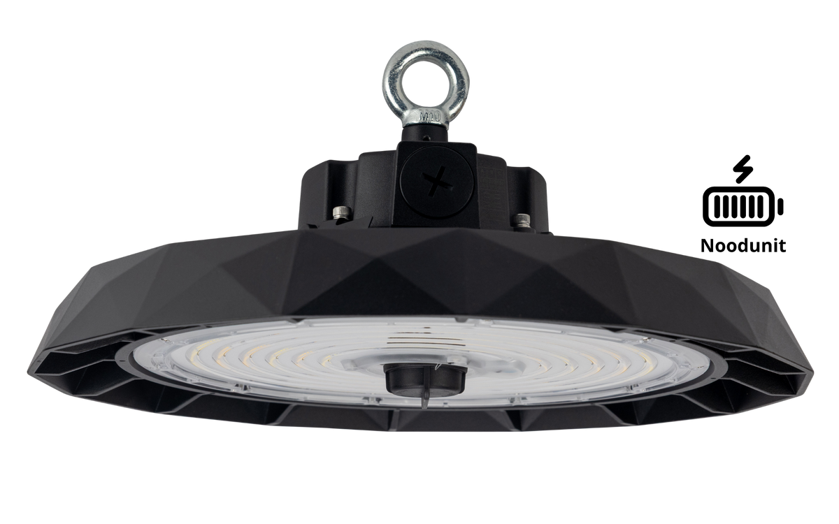 High-Bay Performance · 150W-200W-240W (instelbaar) · 3CCT Switch 4000K-5000K-5700K · 90º · Nood