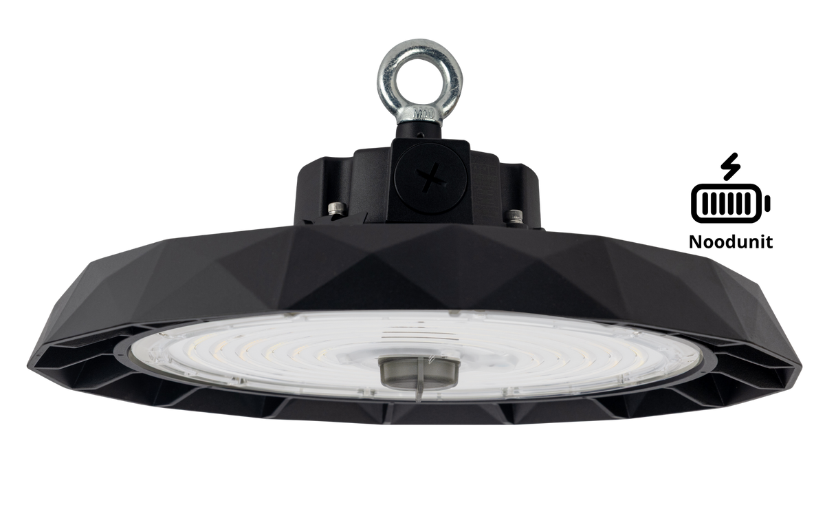 High-Bay Performance · 150W-200W-240W (instelbaar) · 3CCT Switch 4000K-5000K-5700K · 90º · Nood