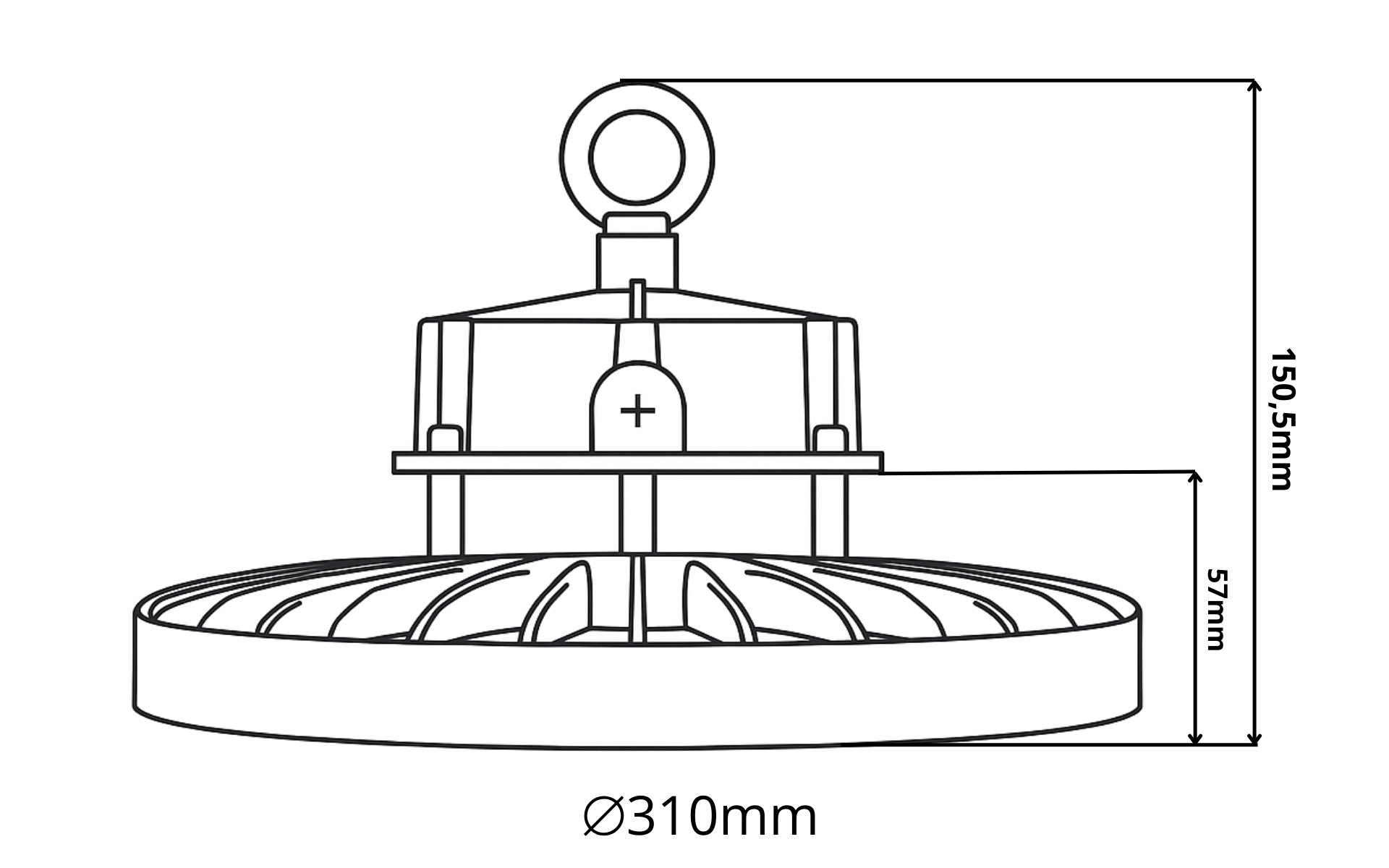 High-Bay Fusion · 120W-150W-200W (instelbaar) · 3CCT 4000K-5000K-5700K · Beam Selectable 70º-90º-110º
