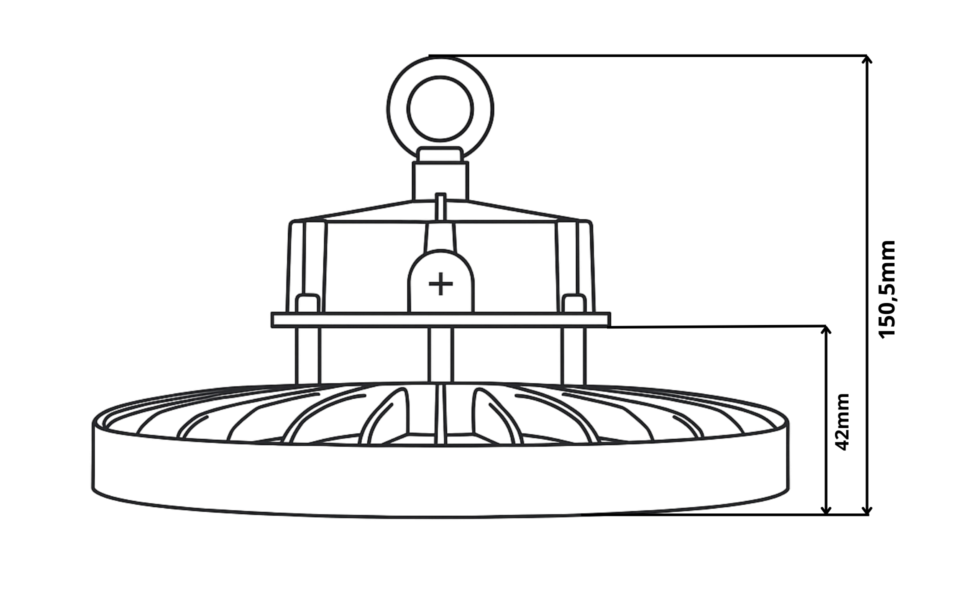 High-Bay Fusion · 120W-150W-200W (instelbaar) · 3CCT 4000K-5000K-5700K · Beam Selectable 70º-90º-110º · NOOD