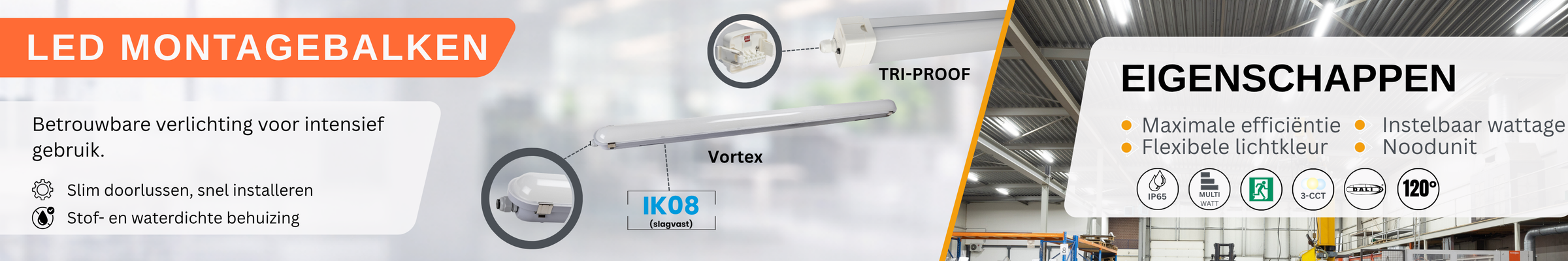 LED montagebalken voor industriële verlichtingsinstallatie in magazijn